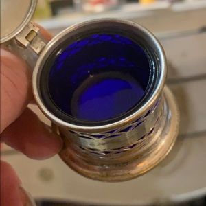 Antique Silver dish original blue glass insert